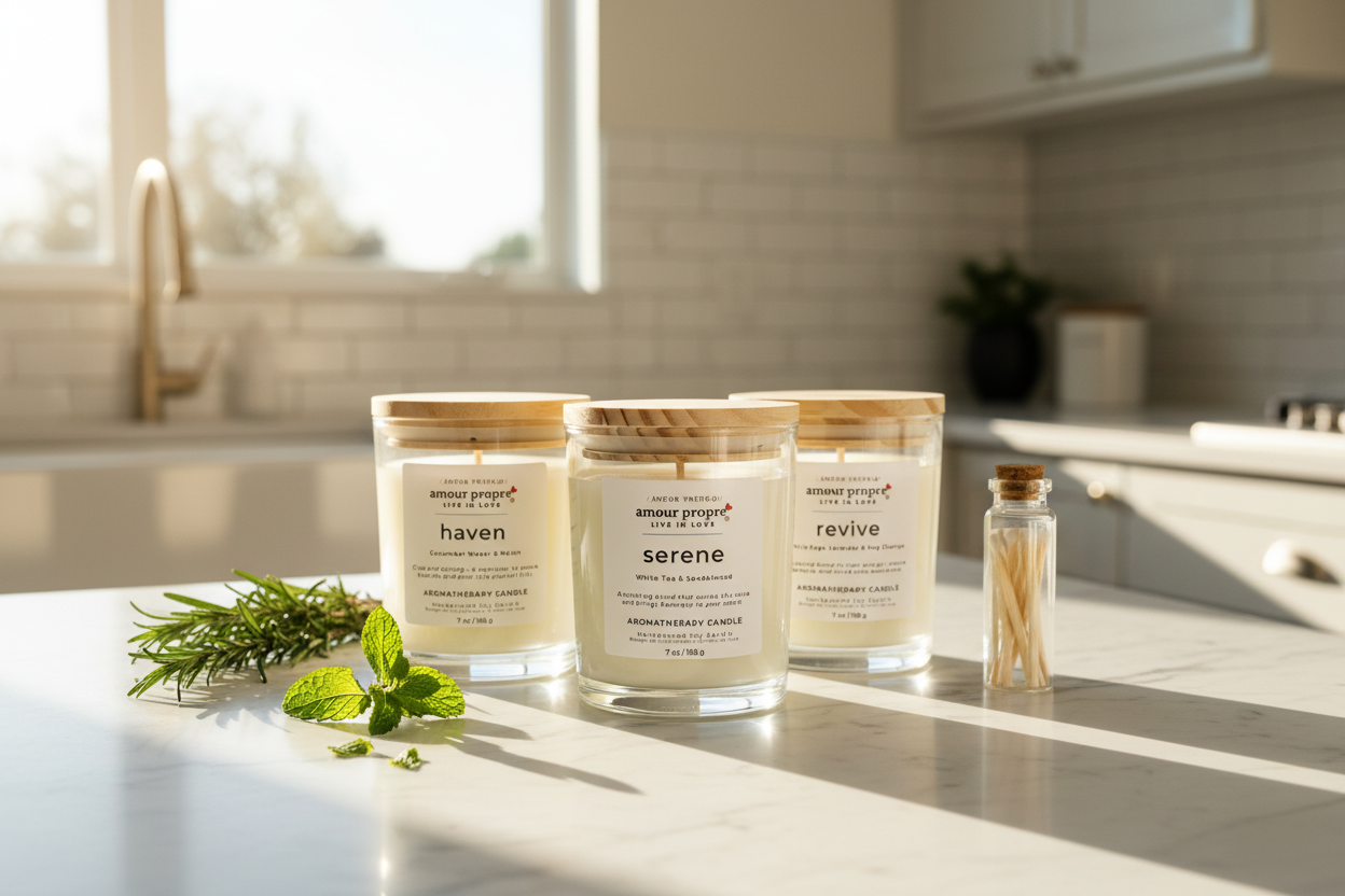Amour Propre Aromatherapy Collection Trio - Serene, Haven, Revive Soy Candles