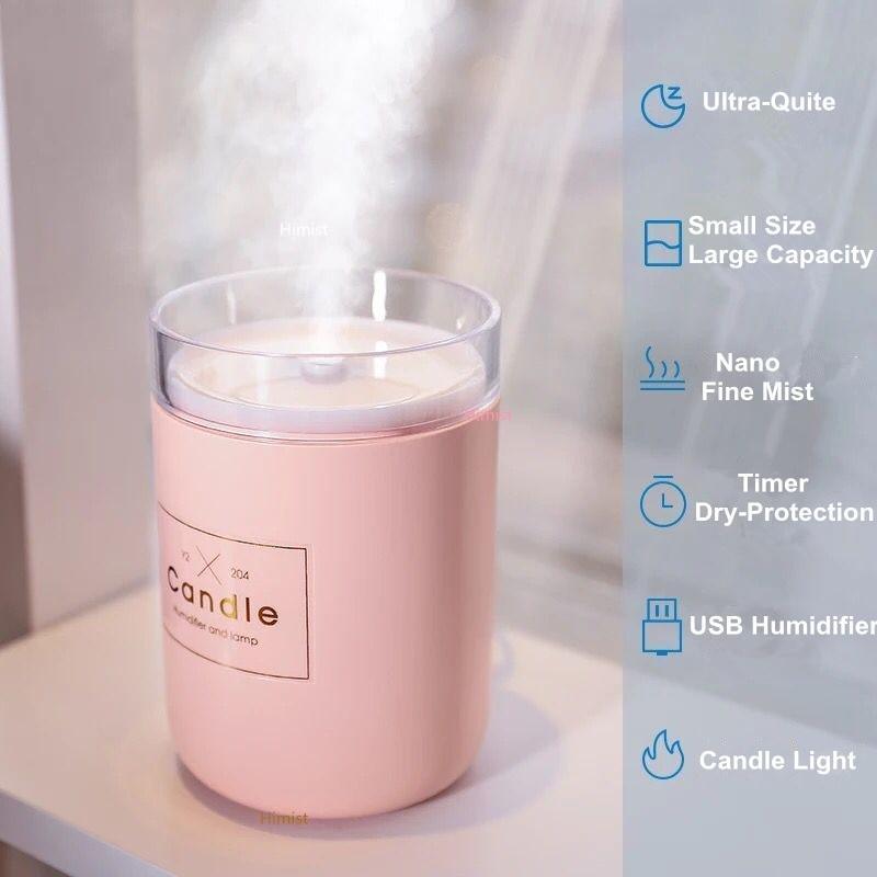 280ML Ultrasonic Air Humidifier Candle Romantic Soft Light USB Essential Oil Diffuser Car  Aroma Mist Maker