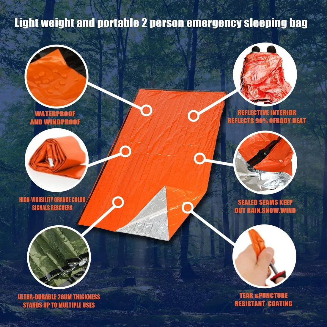 Emergency Survival Sleeping Bag – Portable Waterproof Mylar Thermal Bivy Sack for Camping & Rescue