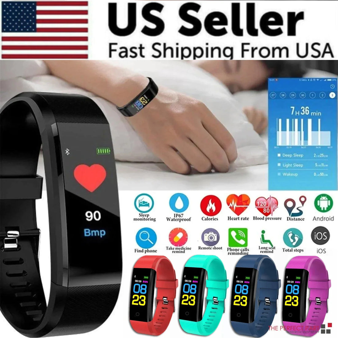 IP67 Waterproof Fitness Tracker Smart Watch with Heart Rate, BP, Sleep & Multi‑Sport