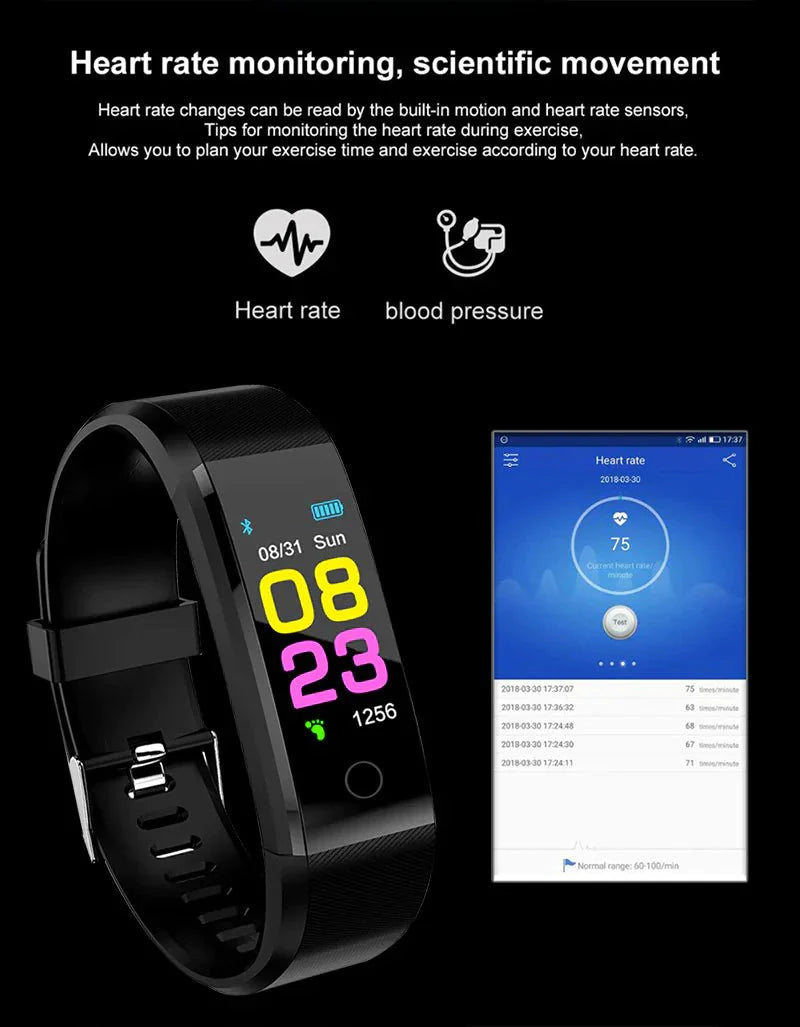 IP67 Waterproof Fitness Tracker Smart Watch with Heart Rate, BP, Sleep & Multi‑Sport