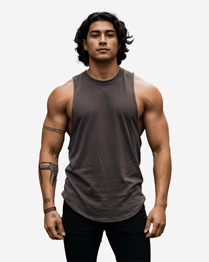 G WEST MENS GYM TANKS - BROWN